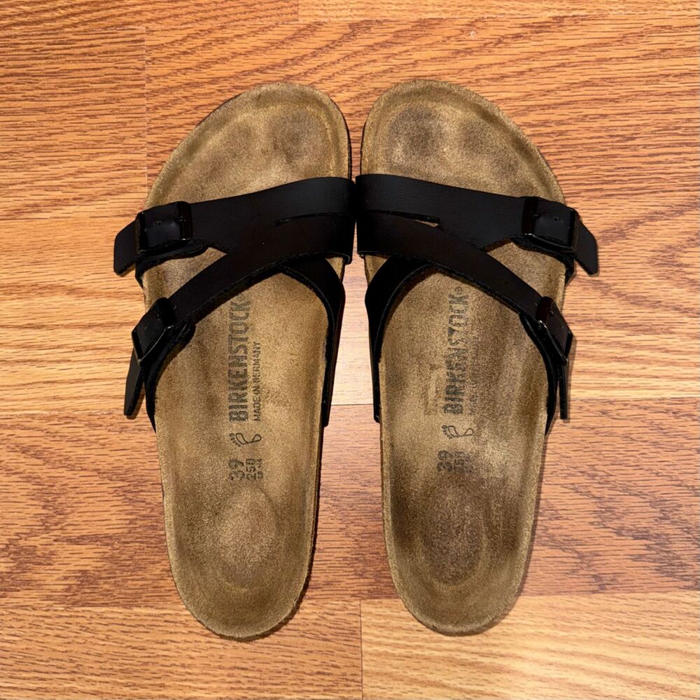 Birkenstock Yao Black Birko-Flor Sandals EU 39 US 8 Asymmetrical Comfort - Picture 3 of 9